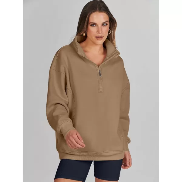 imageANRABESS Womens Half Zip Sweatshirt Oversized Long Sleeve Hoodies Chunky 2023 Trendy Winter Outfits Clothes with PocketsDark Brown