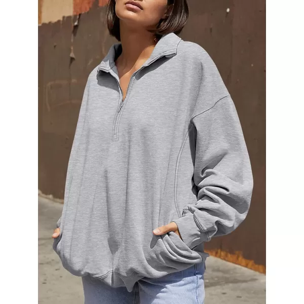 imageANRABESS Womens Half Zip Sweatshirt Oversized Long Sleeve Hoodies Chunky 2023 Trendy Winter Outfits Clothes with PocketsGrey