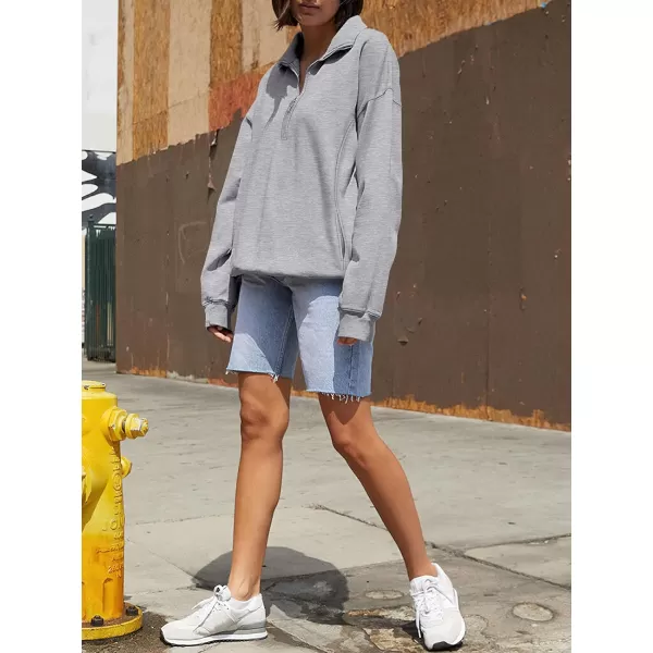 imageANRABESS Womens Half Zip Sweatshirt Oversized Long Sleeve Hoodies Chunky 2023 Trendy Winter Outfits Clothes with PocketsGrey