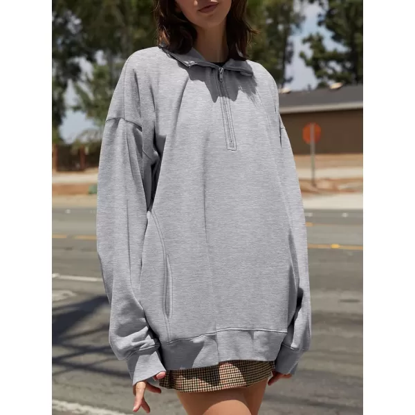 imageANRABESS Womens Half Zip Sweatshirt Oversized Long Sleeve Hoodies Chunky 2023 Trendy Winter Outfits Clothes with PocketsGrey