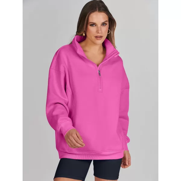 imageANRABESS Womens Half Zip Sweatshirt Oversized Long Sleeve Hoodies Chunky 2023 Trendy Winter Outfits Clothes with PocketsHot Pink