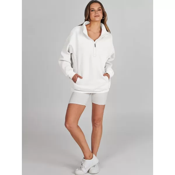 imageANRABESS Womens Half Zip Sweatshirt Oversized Long Sleeve Hoodies Chunky 2023 Trendy Winter Outfits Clothes with PocketsWhite
