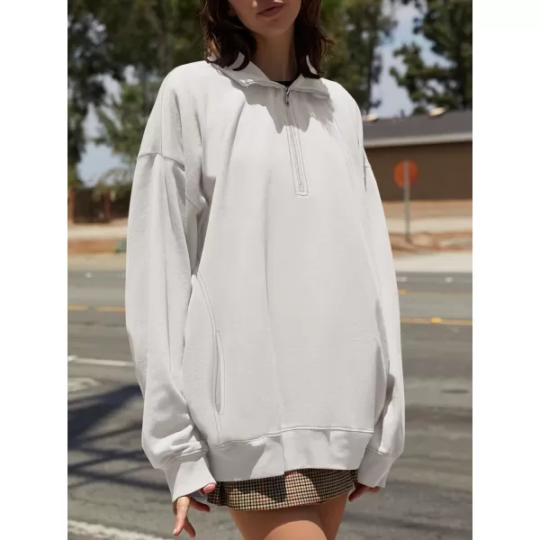 imageANRABESS Womens Half Zip Sweatshirt Oversized Long Sleeve Hoodies Chunky 2023 Trendy Winter Outfits Clothes with PocketsWhite