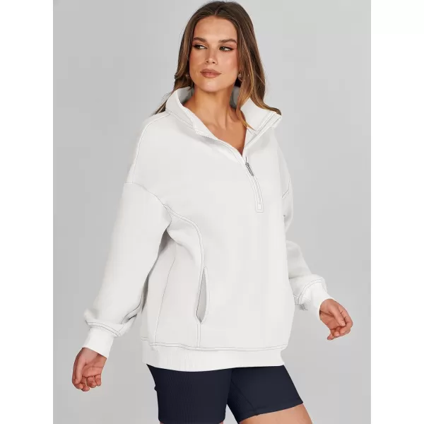 imageANRABESS Womens Half Zip Sweatshirt Oversized Long Sleeve Hoodies Chunky 2023 Trendy Winter Outfits Clothes with PocketsWhite