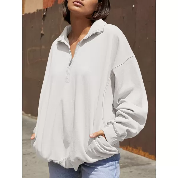 imageANRABESS Womens Half Zip Sweatshirt Oversized Long Sleeve Hoodies Chunky 2023 Trendy Winter Outfits Clothes with PocketsWhite
