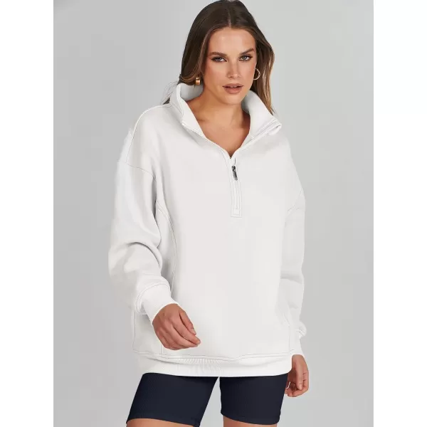 imageANRABESS Womens Half Zip Sweatshirt Oversized Long Sleeve Hoodies Chunky 2023 Trendy Winter Outfits Clothes with PocketsWhite