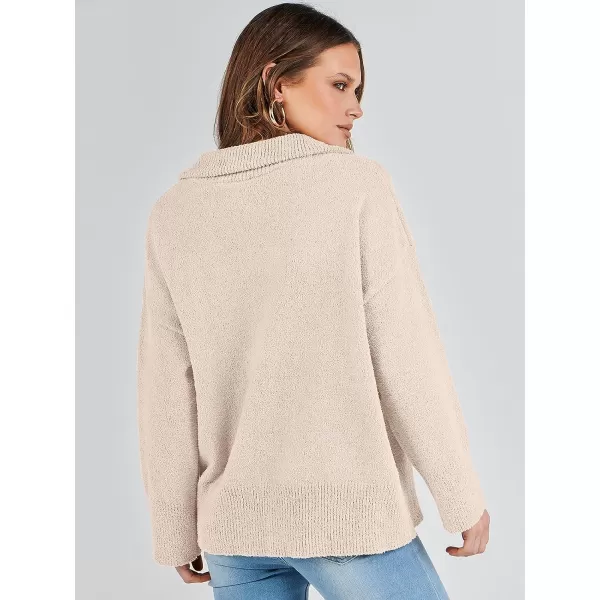 imageANRABESS Womens Half Zip V Neck Oversized Sweater Fall 2023 Fuzzy Knit Chunky Warm Pullover SweatersApricot