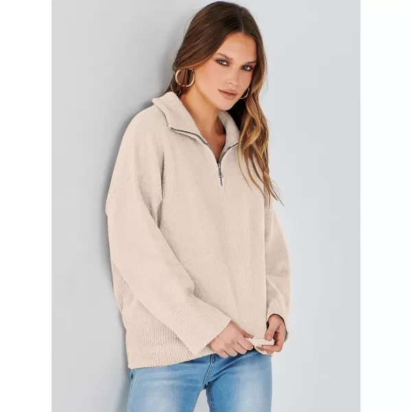 imageANRABESS Womens Half Zip V Neck Oversized Sweater Fall 2023 Fuzzy Knit Chunky Warm Pullover SweatersApricot