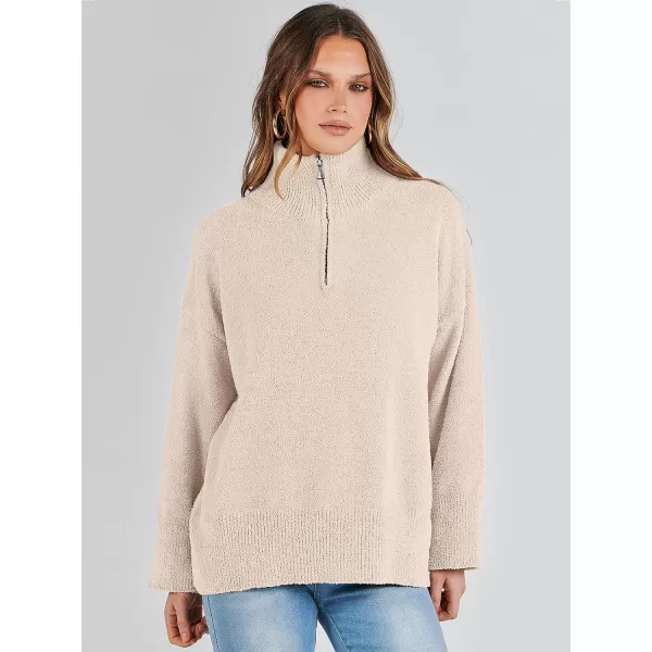 imageANRABESS Womens Half Zip V Neck Oversized Sweater Fall 2023 Fuzzy Knit Chunky Warm Pullover SweatersApricot