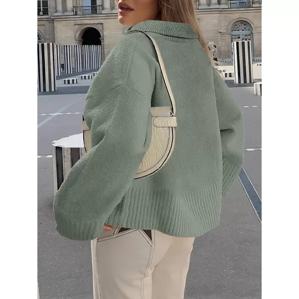 imageANRABESS Womens Half Zip V Neck Oversized Sweater Fall 2023 Fuzzy Knit Chunky Warm Pullover SweatersArmy Green
