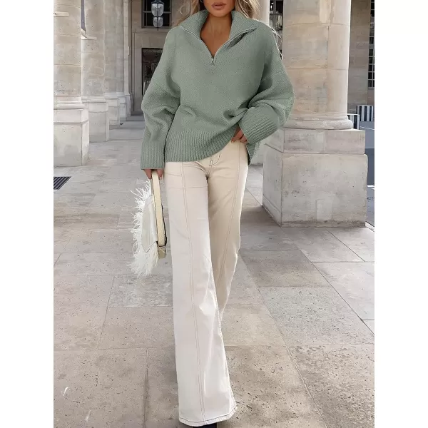 imageANRABESS Womens Half Zip V Neck Oversized Sweater Fall 2023 Fuzzy Knit Chunky Warm Pullover SweatersArmy Green