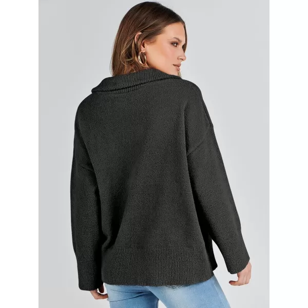 imageANRABESS Womens Half Zip V Neck Oversized Sweater Fall 2023 Fuzzy Knit Chunky Warm Pullover SweatersBlack
