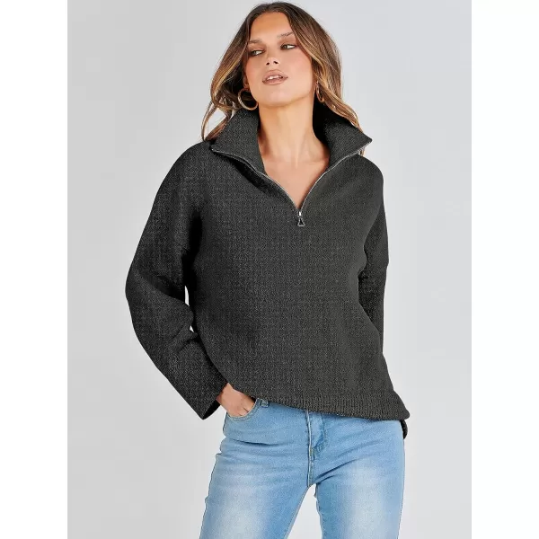 imageANRABESS Womens Half Zip V Neck Oversized Sweater Fall 2023 Fuzzy Knit Chunky Warm Pullover SweatersBlack