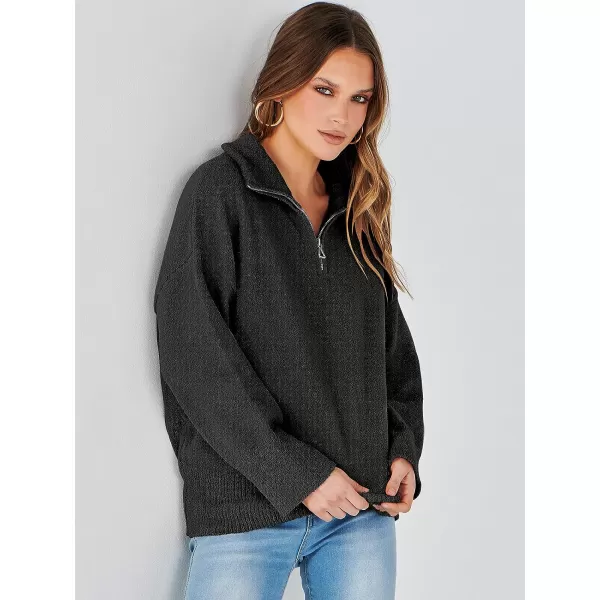 imageANRABESS Womens Half Zip V Neck Oversized Sweater Fall 2023 Fuzzy Knit Chunky Warm Pullover SweatersBlack