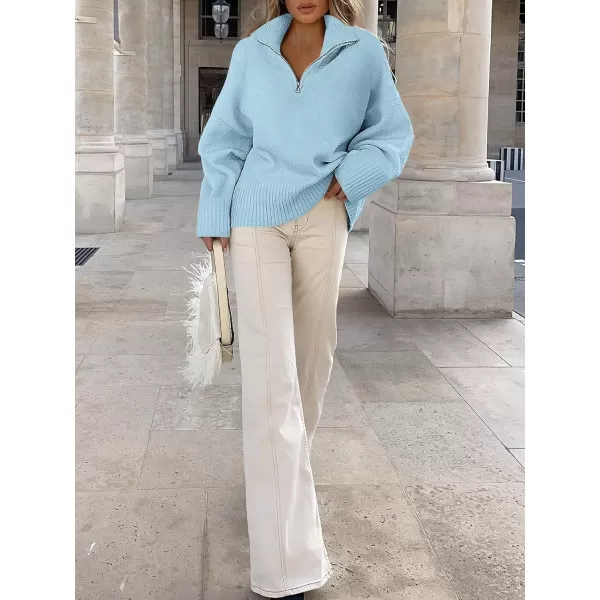 imageANRABESS Womens Half Zip V Neck Oversized Sweater Fall 2023 Fuzzy Knit Chunky Warm Pullover SweatersBlue