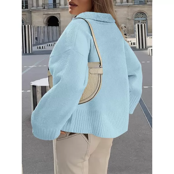 imageANRABESS Womens Half Zip V Neck Oversized Sweater Fall 2023 Fuzzy Knit Chunky Warm Pullover SweatersBlue