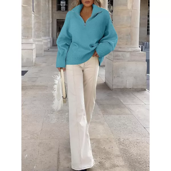 imageANRABESS Womens Half Zip V Neck Oversized Sweater Fall 2023 Fuzzy Knit Chunky Warm Pullover SweatersLake