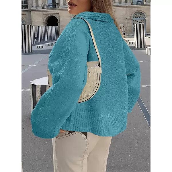 imageANRABESS Womens Half Zip V Neck Oversized Sweater Fall 2023 Fuzzy Knit Chunky Warm Pullover SweatersLake