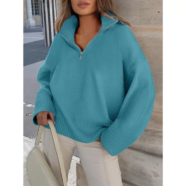 imageANRABESS Womens Half Zip V Neck Oversized Sweater Fall 2023 Fuzzy Knit Chunky Warm Pullover SweatersLake