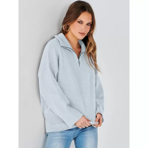 imageANRABESS Womens Half Zip V Neck Oversized Sweater Fall 2023 Fuzzy Knit Chunky Warm Pullover SweatersLight Blue
