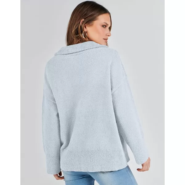 imageANRABESS Womens Half Zip V Neck Oversized Sweater Fall 2023 Fuzzy Knit Chunky Warm Pullover SweatersLight Blue