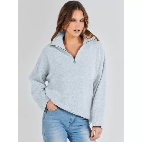 imageANRABESS Womens Half Zip V Neck Oversized Sweater Fall 2023 Fuzzy Knit Chunky Warm Pullover SweatersLight Blue