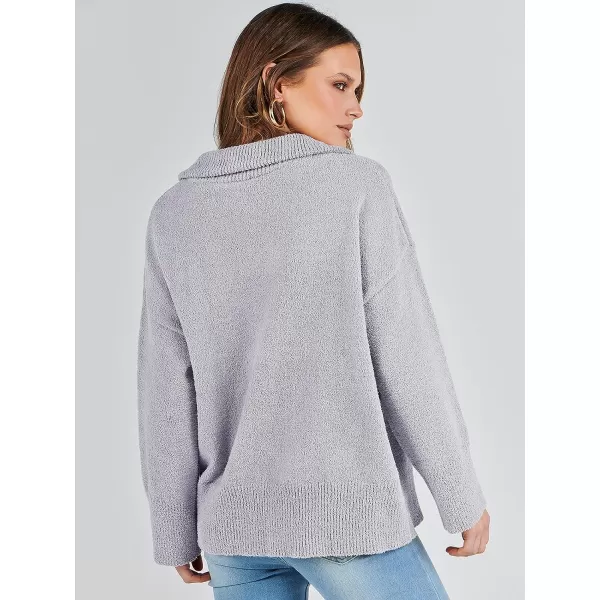 imageANRABESS Womens Half Zip V Neck Oversized Sweater Fall 2023 Fuzzy Knit Chunky Warm Pullover SweatersLight Gray
