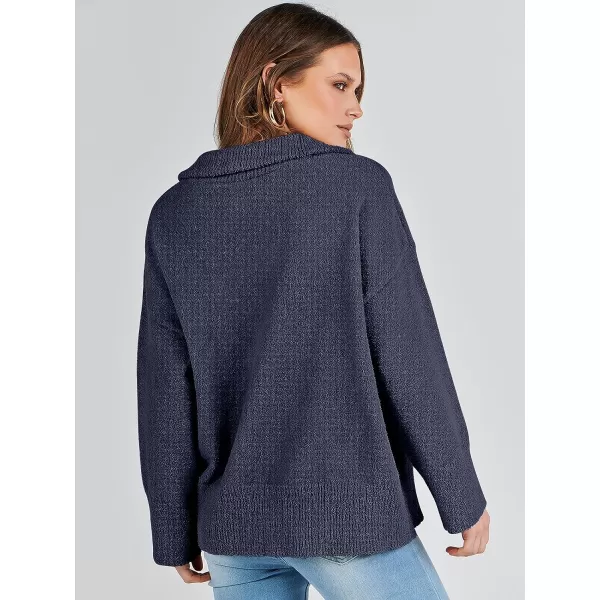 imageANRABESS Womens Half Zip V Neck Oversized Sweater Fall 2023 Fuzzy Knit Chunky Warm Pullover SweatersNavy Blue