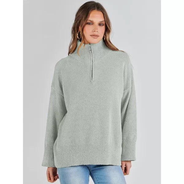 imageANRABESS Womens Half Zip V Neck Oversized Sweater Fall 2023 Fuzzy Knit Chunky Warm Pullover SweatersOlive