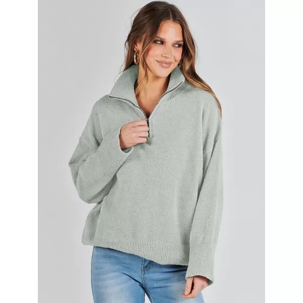 imageANRABESS Womens Half Zip V Neck Oversized Sweater Fall 2023 Fuzzy Knit Chunky Warm Pullover SweatersOlive