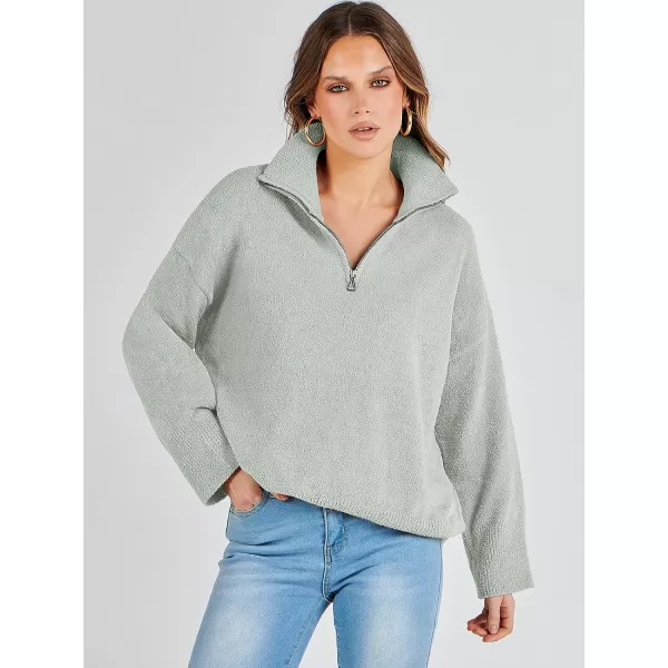 imageANRABESS Womens Half Zip V Neck Oversized Sweater Fall 2023 Fuzzy Knit Chunky Warm Pullover SweatersOlive
