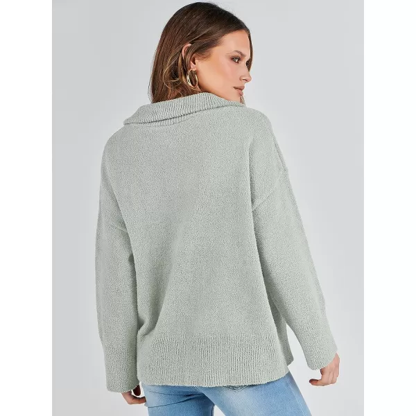 imageANRABESS Womens Half Zip V Neck Oversized Sweater Fall 2023 Fuzzy Knit Chunky Warm Pullover SweatersOlive