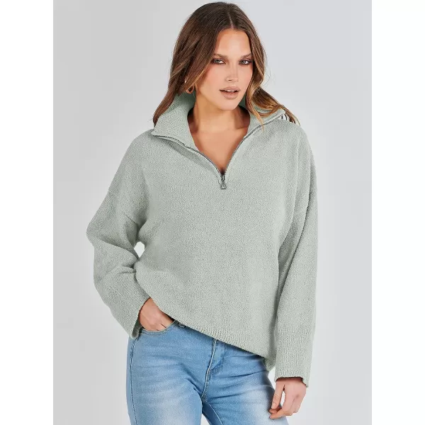 imageANRABESS Womens Half Zip V Neck Oversized Sweater Fall 2023 Fuzzy Knit Chunky Warm Pullover SweatersOlive
