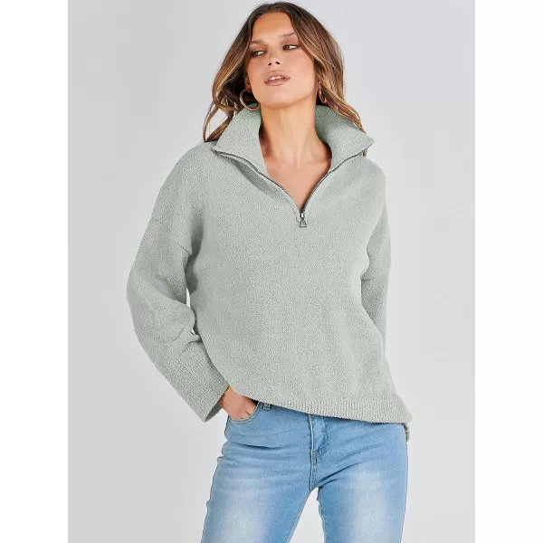 imageANRABESS Womens Half Zip V Neck Oversized Sweater Fall 2023 Fuzzy Knit Chunky Warm Pullover SweatersOlive