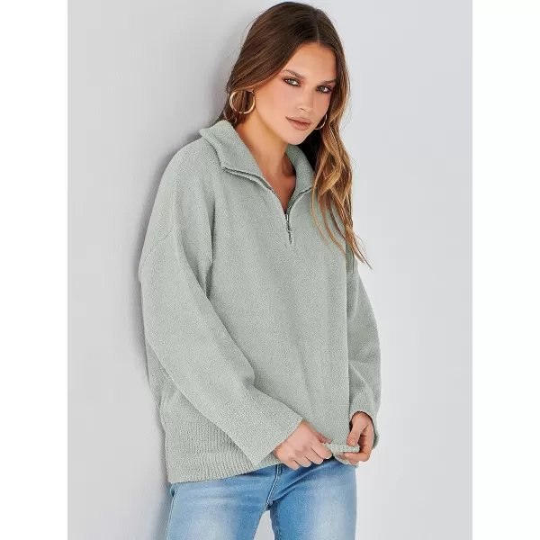 imageANRABESS Womens Half Zip V Neck Oversized Sweater Fall 2023 Fuzzy Knit Chunky Warm Pullover SweatersOlive
