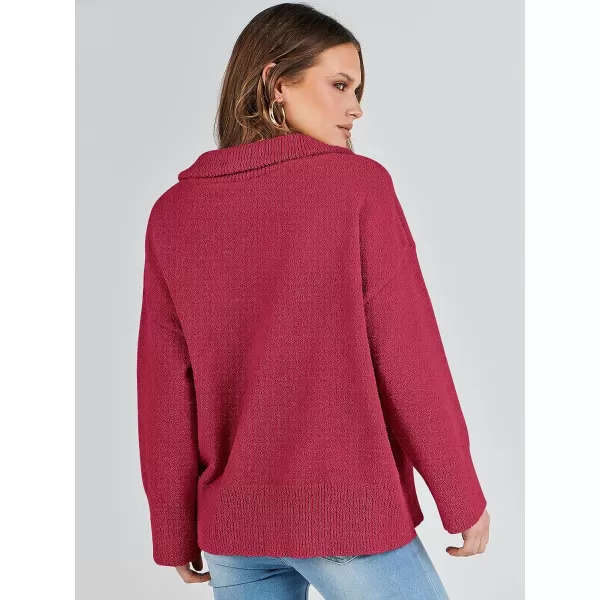 imageANRABESS Womens Half Zip V Neck Oversized Sweater Fall 2023 Fuzzy Knit Chunky Warm Pullover SweatersRed