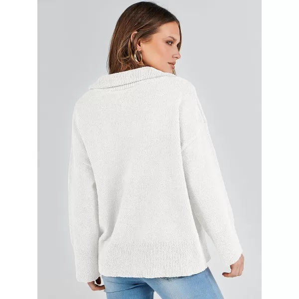 imageANRABESS Womens Half Zip V Neck Oversized Sweater Fall 2023 Fuzzy Knit Chunky Warm Pullover SweatersWhite