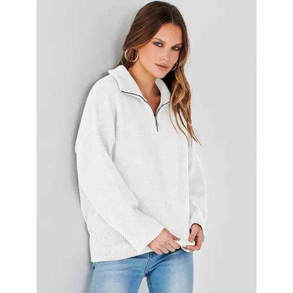 imageANRABESS Womens Half Zip V Neck Oversized Sweater Fall 2023 Fuzzy Knit Chunky Warm Pullover SweatersWhite