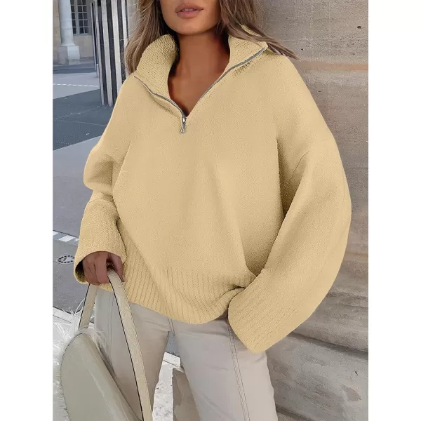 imageANRABESS Womens Half Zip V Neck Oversized Sweater Fall 2023 Fuzzy Knit Chunky Warm Pullover SweatersYellow
