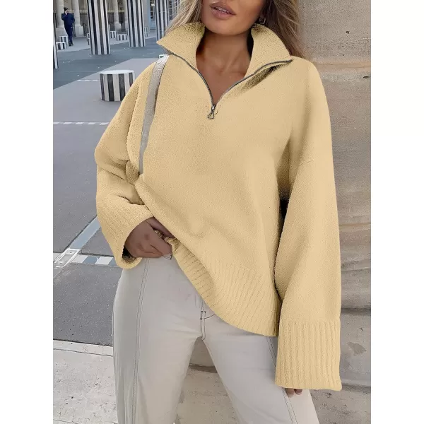 imageANRABESS Womens Half Zip V Neck Oversized Sweater Fall 2023 Fuzzy Knit Chunky Warm Pullover SweatersYellow