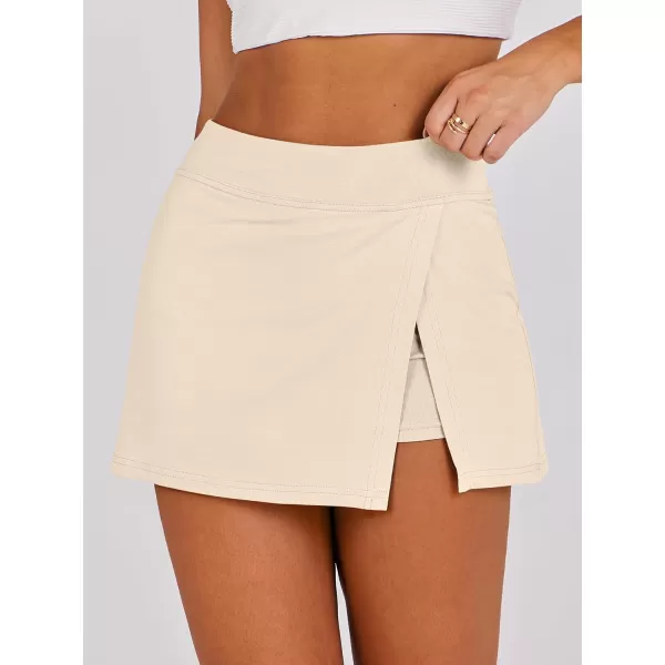 imageANRABESS Womens High Waisted Bodycon Inner Shorts Mini Skirt 2024 Summer Athletic Tennis Workout SkortsApricot