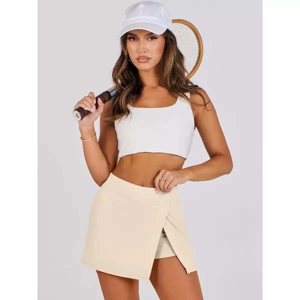 imageANRABESS Womens High Waisted Bodycon Inner Shorts Mini Skirt 2024 Summer Athletic Tennis Workout SkortsApricot