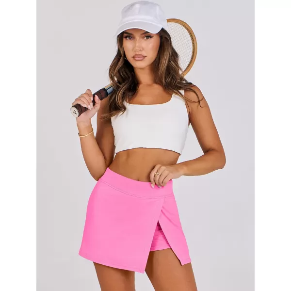 imageANRABESS Womens High Waisted Bodycon Inner Shorts Mini Skirt 2024 Summer Athletic Tennis Workout SkortsHot Pink
