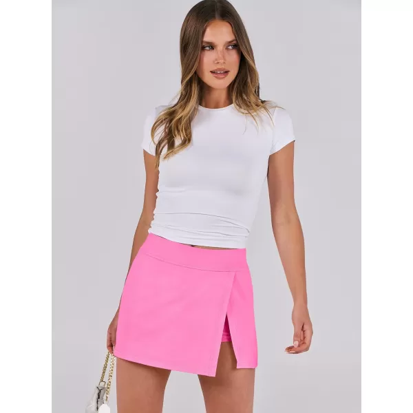 imageANRABESS Womens High Waisted Bodycon Inner Shorts Mini Skirt 2024 Summer Athletic Tennis Workout SkortsHot Pink