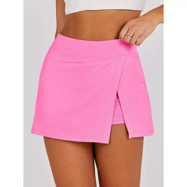 imageANRABESS Womens High Waisted Bodycon Inner Shorts Mini Skirt 2024 Summer Athletic Tennis Workout SkortsHot Pink