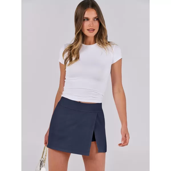 imageANRABESS Womens High Waisted Bodycon Inner Shorts Mini Skirt 2024 Summer Athletic Tennis Workout SkortsNavy Blue