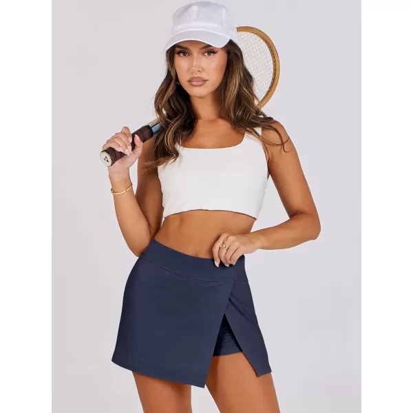 imageANRABESS Womens High Waisted Bodycon Inner Shorts Mini Skirt 2024 Summer Athletic Tennis Workout SkortsNavy Blue