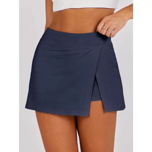 imageANRABESS Womens High Waisted Bodycon Inner Shorts Mini Skirt 2024 Summer Athletic Tennis Workout SkortsNavy Blue