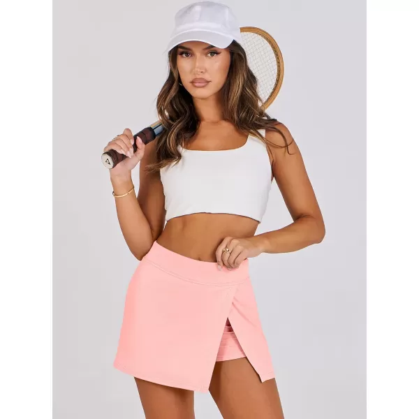 imageANRABESS Womens High Waisted Bodycon Inner Shorts Mini Skirt 2024 Summer Athletic Tennis Workout SkortsPink