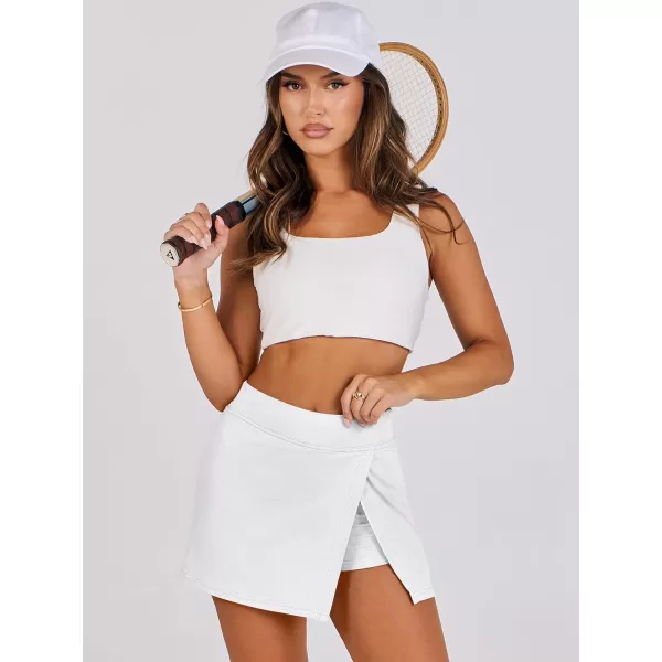 imageANRABESS Womens High Waisted Bodycon Inner Shorts Mini Skirt 2024 Summer Athletic Tennis Workout SkortsWhite